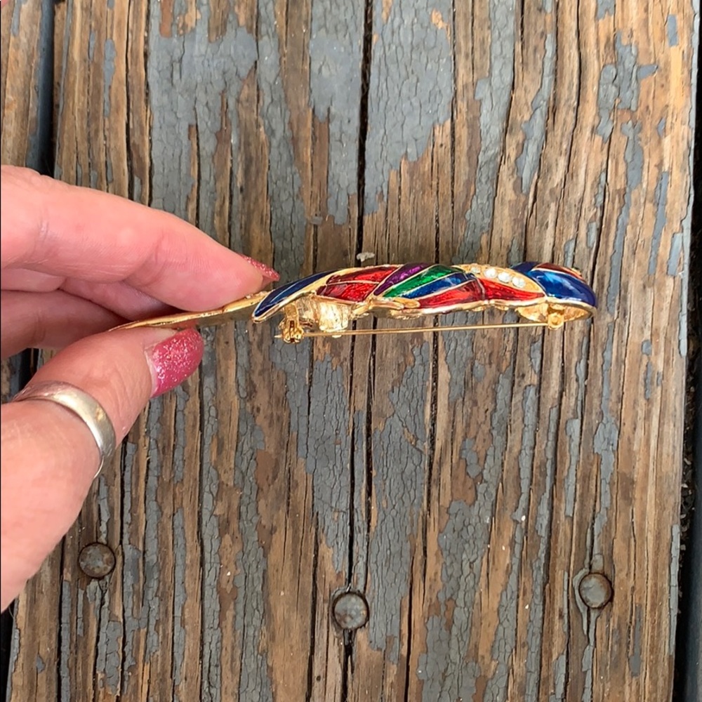 Modern Large Parrot Enamel & Rhinestone Brooch - Picture 10 of 16